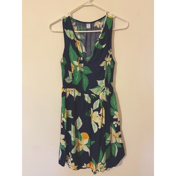Old Navy Dress Womens Small Blue White Tropical Floral Knee Length Sleevless - Picture 2 of 5